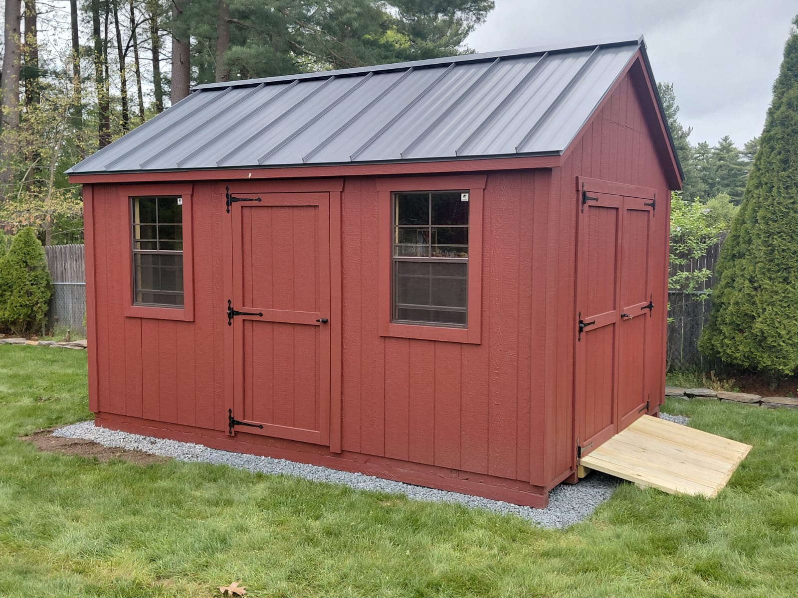 Charcoal Snap Lock Standing Seam with Striations metal roof on a shed in Westfield, MA